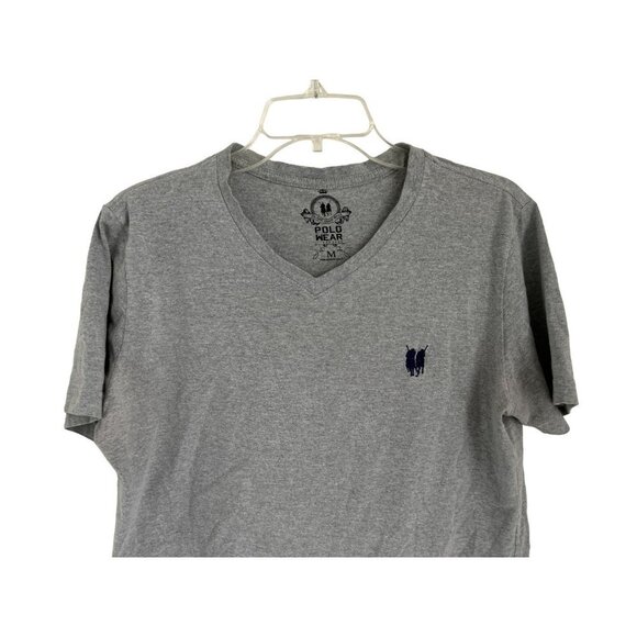 POLO WEAR V-Neck Tee T-Shirt Gray Cotton Embroidered Logo Size Med - Picture 3 of 4
